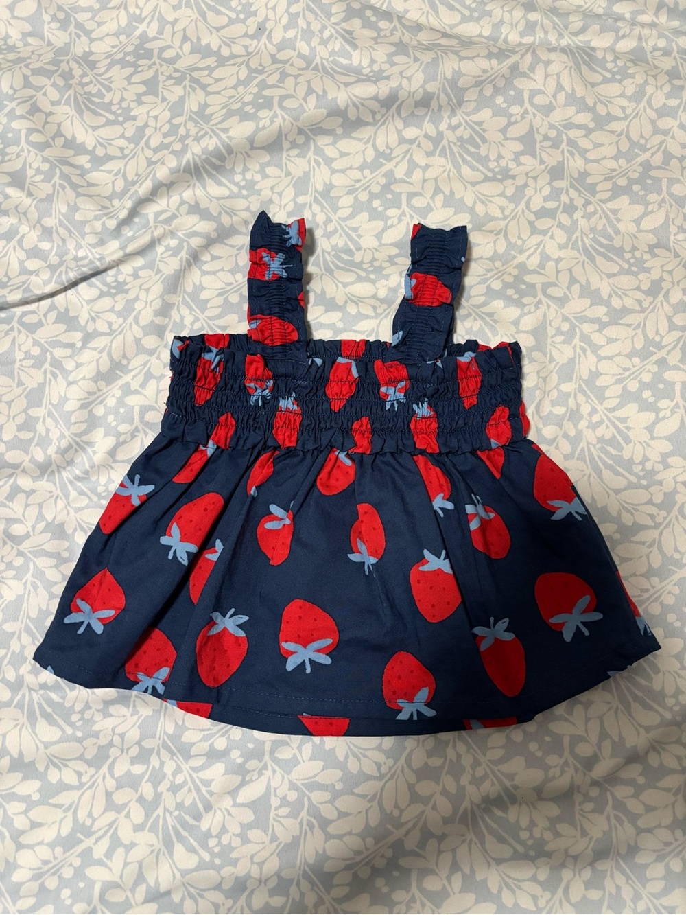 Navy Strawberry Print Smocked Sundress Top